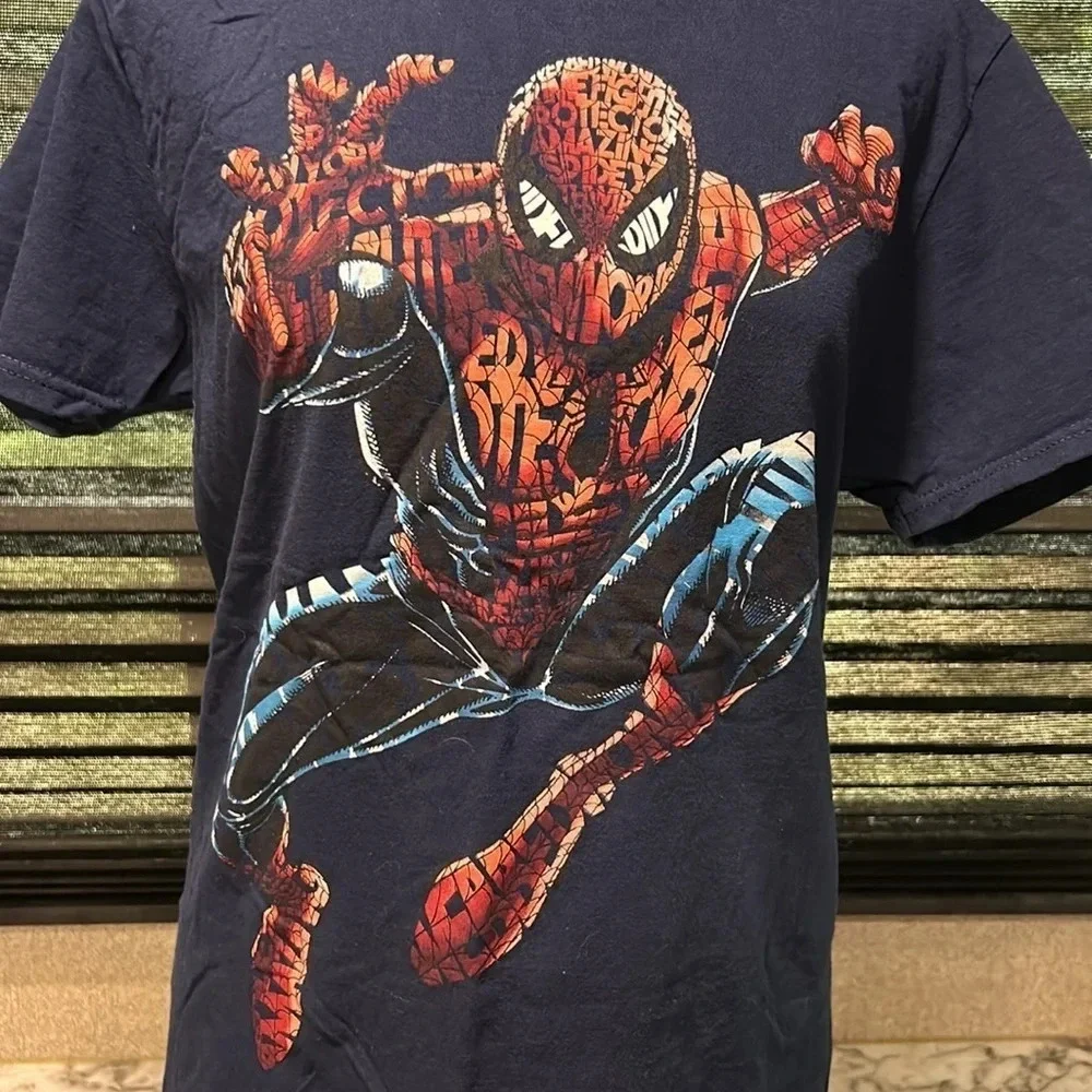 Marvel Boys Spiderman Navy Short‎ Sleeve Crewneck Graphic Print T-Shirt Medium